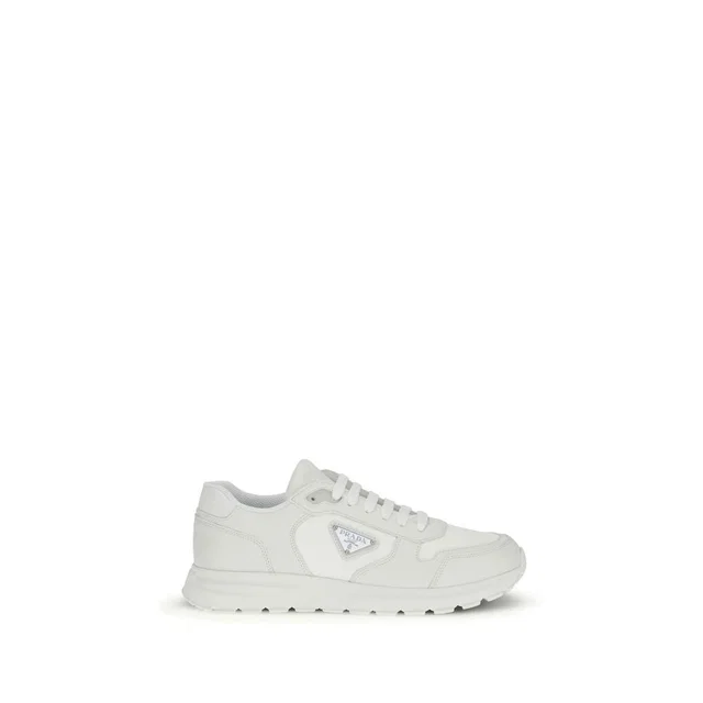 Prada White Recycled Polyamide Athletic Sneakers in White Calfskin from HEWI