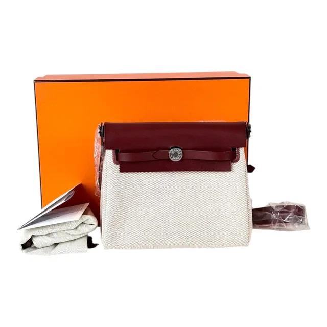 Hermès Herbag Mini Rouge & Beige Toile - Full Set - G Stamp in Beige from Luxury Promise