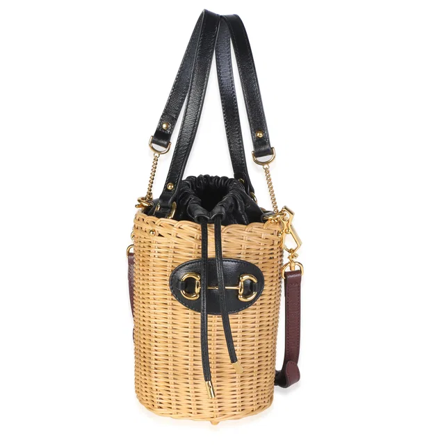 Gucci Black Calfskin Wicker Horsebit 1955 Small Bucket Bag in Black Calfskin from myGemma