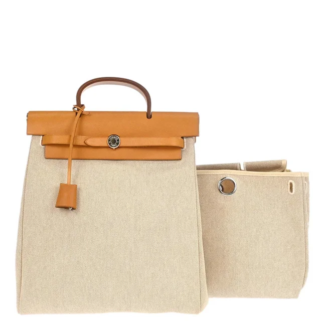 Hermès Natural Toile H Herbag a Dos 2 in 1 Backpack in Beige Leather from AMORE Vintage Tokyo