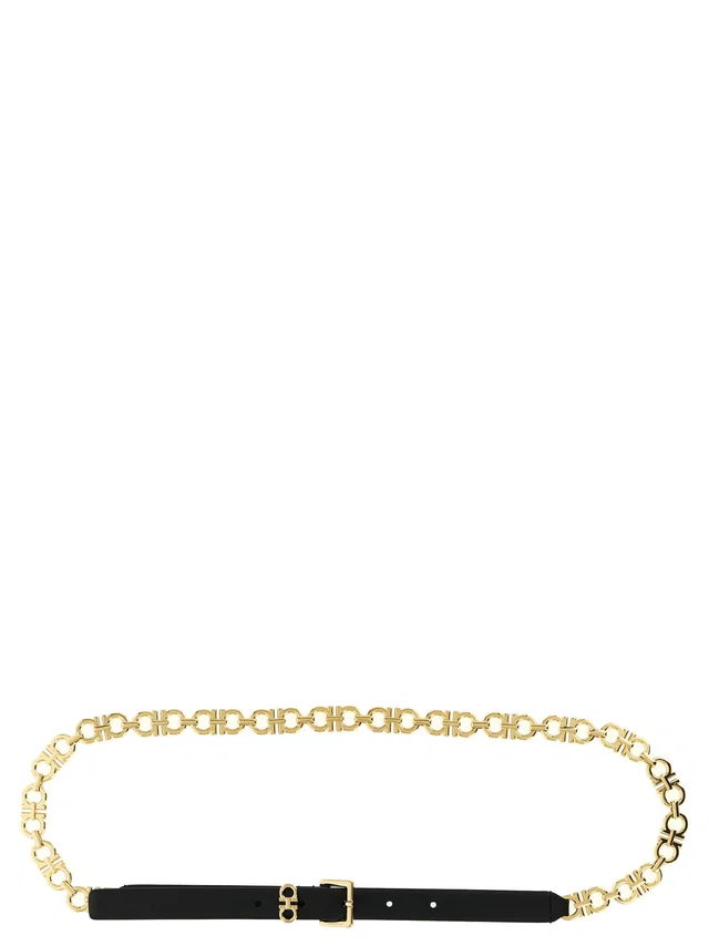 Ferragamo Gancini Belt — Black in Black Leather from HEWI