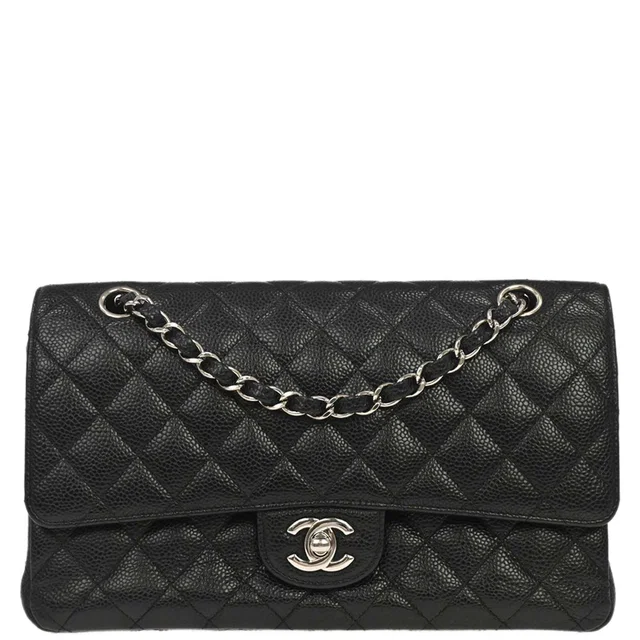 Chanel 2014 Black Caviar Skin Medium Classic Double Flap Shoulder Bag in Black Caviar leather from AMORE Vintage Tokyo