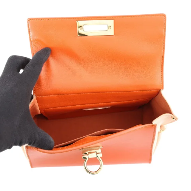 Ferragamo Sofia Gancini 2-way Bag Orange/Light Pink/WhiteFZ21 D570 Leather Size Small in Pink Leather from GALLERY RARE, photo 6 of 18