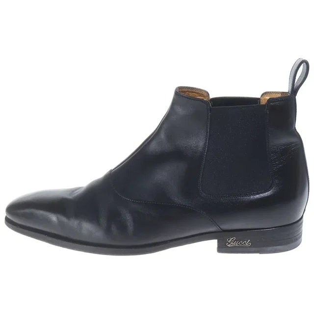Gucci Logo Leather Side Gore Boots Black in Black Leather from The Reluxe