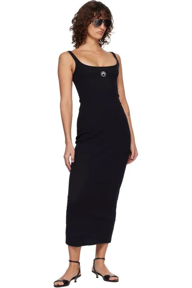 Marine Serre Black Moon Logo Ribbed Jersey Maxi Dress, photo 4 of 4 from SSENSE