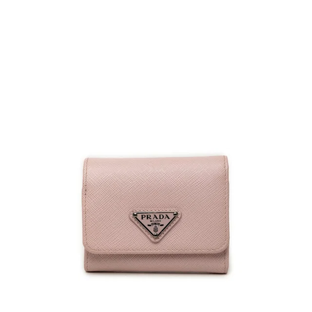 Pink Prada Saffiano Trifold Small Wallet in Pink Saffiano leather from Designer Revival