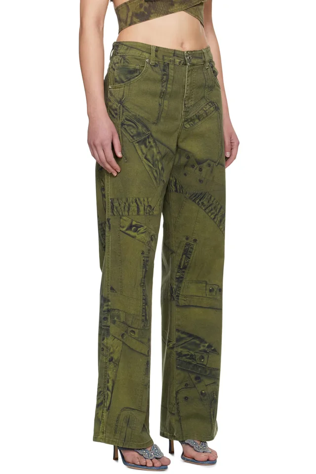 Blumarine Khaki Printed Jeans, photo 2 of 4 from SSENSE