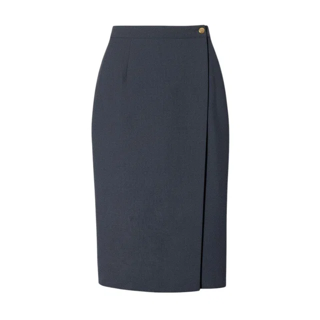 Gucci Vintage Wrap Skirt GG Gold Button Dark Gray Wool 42 in Grey Wool from The Reluxe