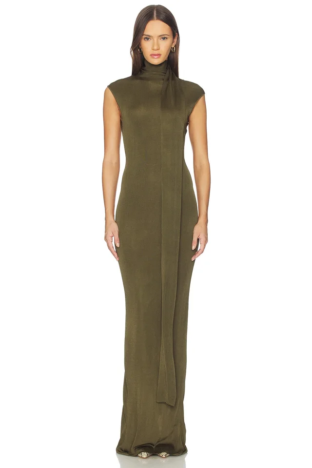 SRG Dianne Scarf Wrap Gown in Pine Green, photo 2 of 6 from REVOLVE (Canada)
