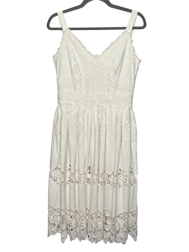 Dolce & Gabbana Ivory Broderie Anglaise Cotton Midi Dress in White from Revivre Luxury Consignment
