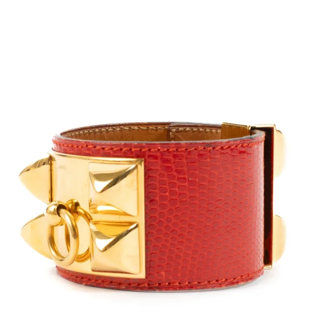 Hermès Collier De Chien Bracelet - Size T4 in Red Lizard from Labellov, photo 2 of 3