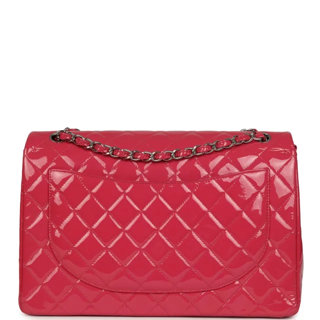 Chanel Maxi Classic Double Flap Bag Dark Pink Patent Silver Hardware in Pink Patent from Madison Avenue Couture, photo 4 of 10
