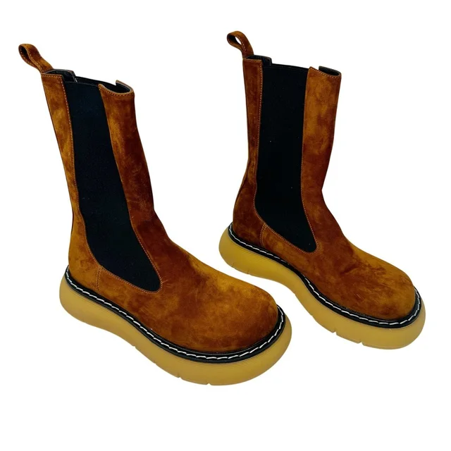Khaite Bleecker Chunky Caramel Suede Chelsea Ankle Boots Box Dustbag 36.5 6.5 in brown|red Suede from Poshmark