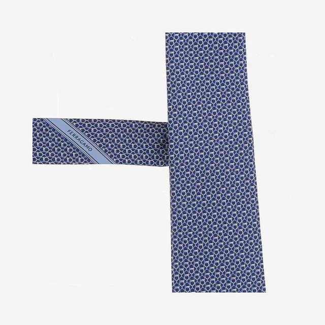 Ferragamo Geometric Jacquard Silk Necktie — Blue Neckties in Blue Silk from HEWI
