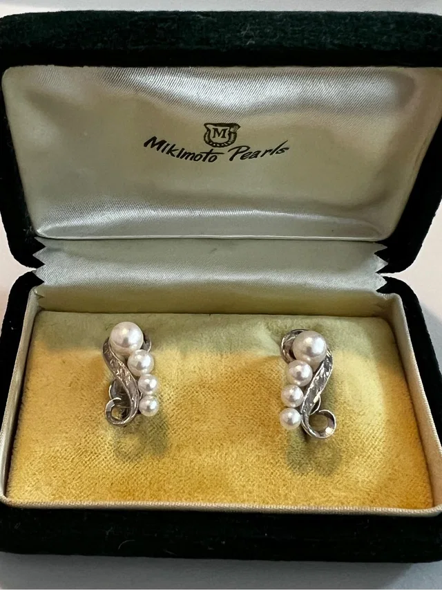 Mikimoto Vintage Sterling Silver Estate Pearl Earrings In Original Box in white|silver|gray Velvet from Poshmark