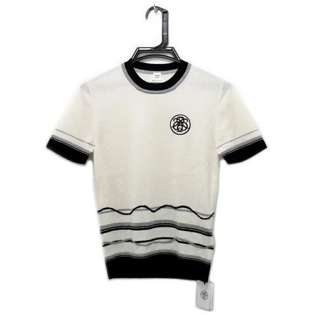 Hermès Short Sleeve Knit Ex-Libris Motif 34 Blanc Nakle White Sweater in White Cashmere from The Reluxe