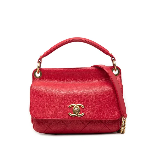 Red Chanel Small Caviar Business Affinity Top Handle Bag Satchel in Red Caviar leather from Designer Revival