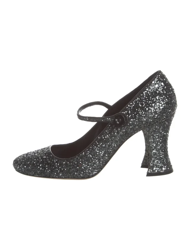 Miu Miu Glitter Patterned Pumps in black from The RealReal