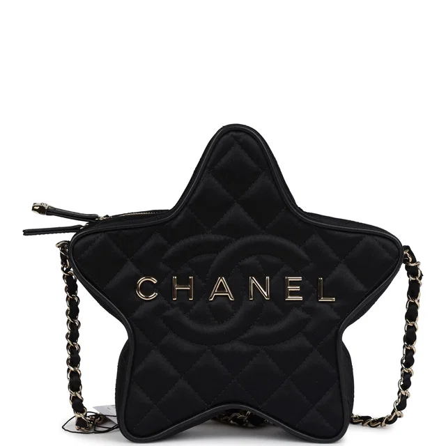Chanel Star Bag Black Satin Light Gold Hardware in Black Satin from Madison Avenue Couture