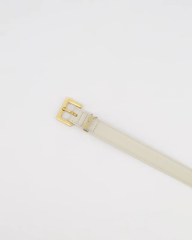 Saint Laurent Cassandre Cream Leather Belt with Brushed Gold Square Buckle and Logo Size 75 in White Leather from Sellier, photo 4 of 8