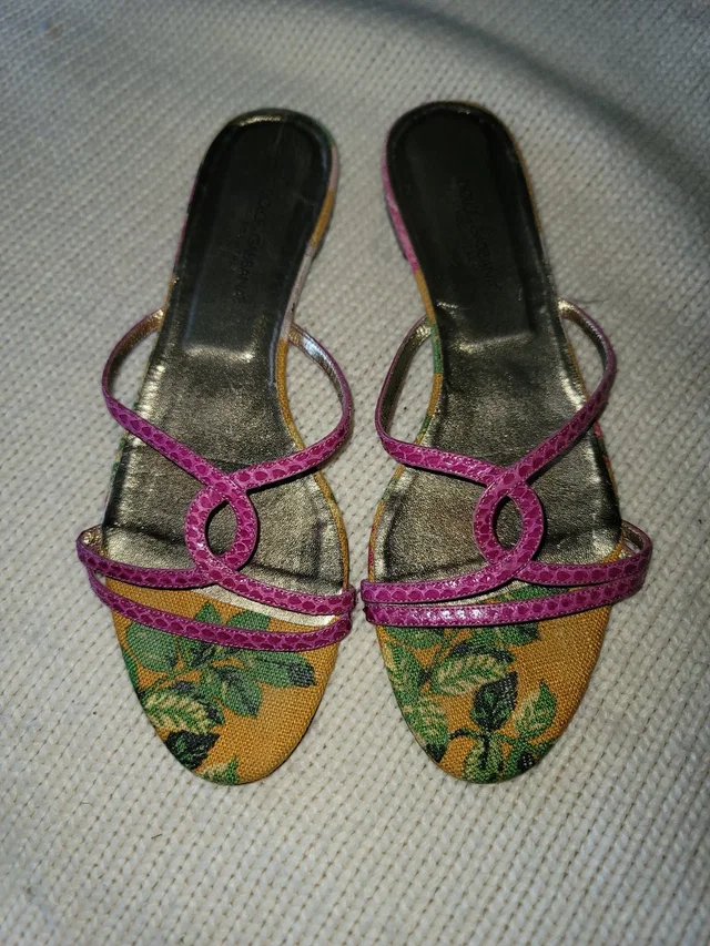 Dolce & Gabbana Vero Cuoio Made Italy Pink Strappy Floral Slide Sandals in pink|yellow from Poshmark