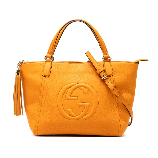 Yellow Gucci Small Calfskin Soho Cellarius Satchel in Yellow Calfskin from Designer Revival