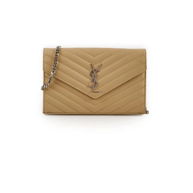 Saint Laurent Cassandre Chain Wallet on Chain WOC Beige from The Purse Affair