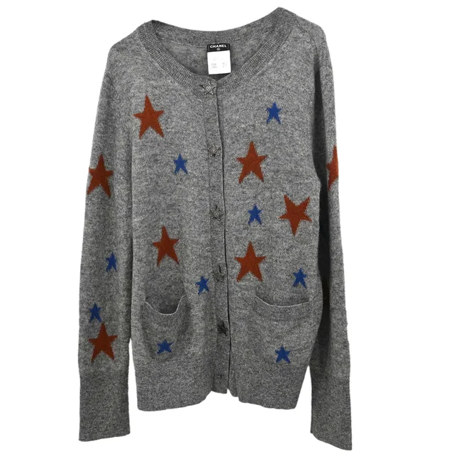 Chanel 2014 Cardigan Star Gray #42 in Grey Nylon from AMORE Vintage Tokyo
