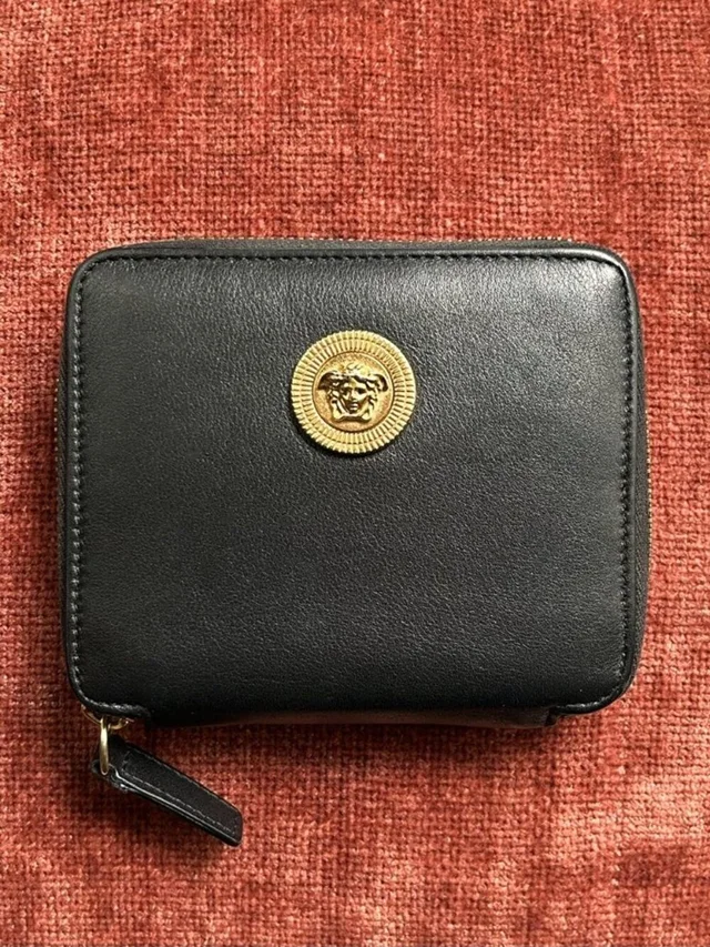 Versace Icon Zip Around Compact Wallet, Black in black|gold Calfskin from Poshmark, photo 2 of 10