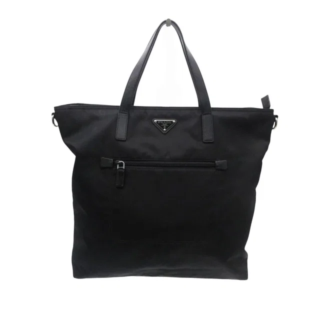 Prada Tote Bag Triangle Logo Nylon 2-Way Purse Black in Black Nylon from The Reluxe