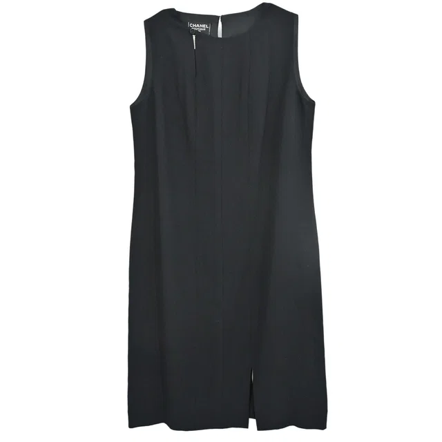 Chanel 1998 Sleeveless Dress Black #42 in Black Wool from AMORE Vintage Tokyo