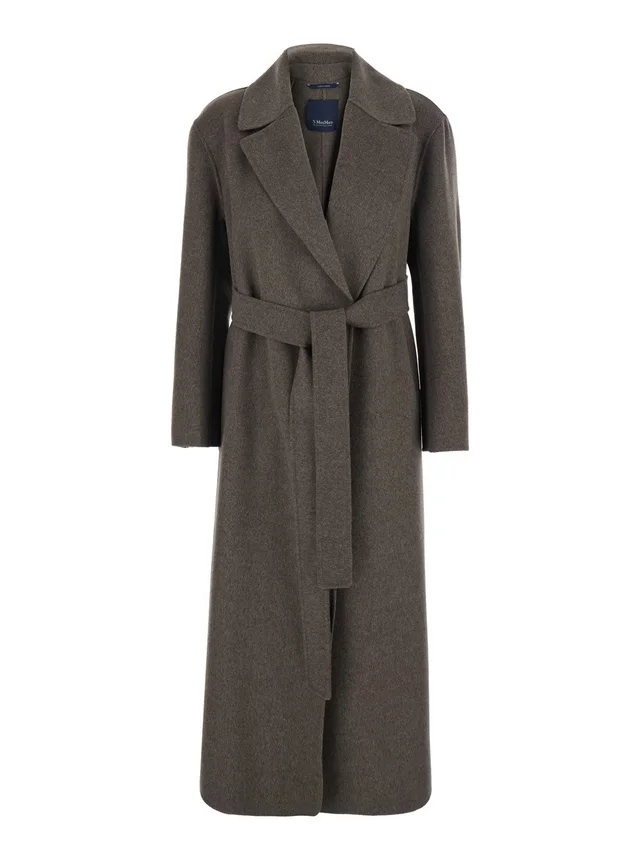 's maxmara 'Luna' Brown Coat with Notched Revers and Belt on the Front in Wool for Women in Brown 100% Virgin Wool, photo 2 of 5 from Gaudenzi Boutique