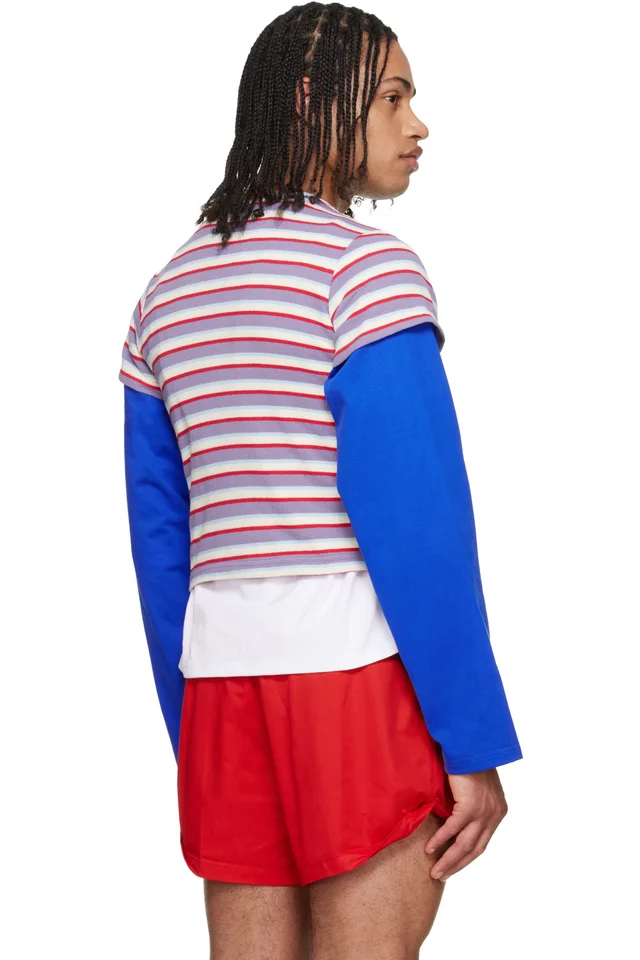 LII Purple & Red Cropped Stripe T-shirt, photo 3 of 5 from SSENSE