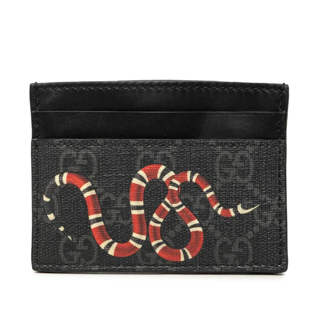 Gray Gucci GG Supreme Kingsnake Card Holder in Grey Coated canvas from Designer Revival