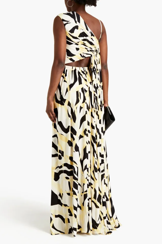 Roberto Cavalli Asymmetric Draped Printed Crepe Maxi Dress in Off-white, photo 3 of 4 from THE OUTNET