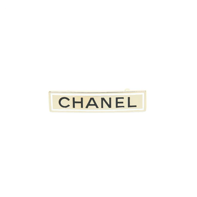 Chanel Letter Brooch Black/White Light Gold Tone in Black from EMIER
