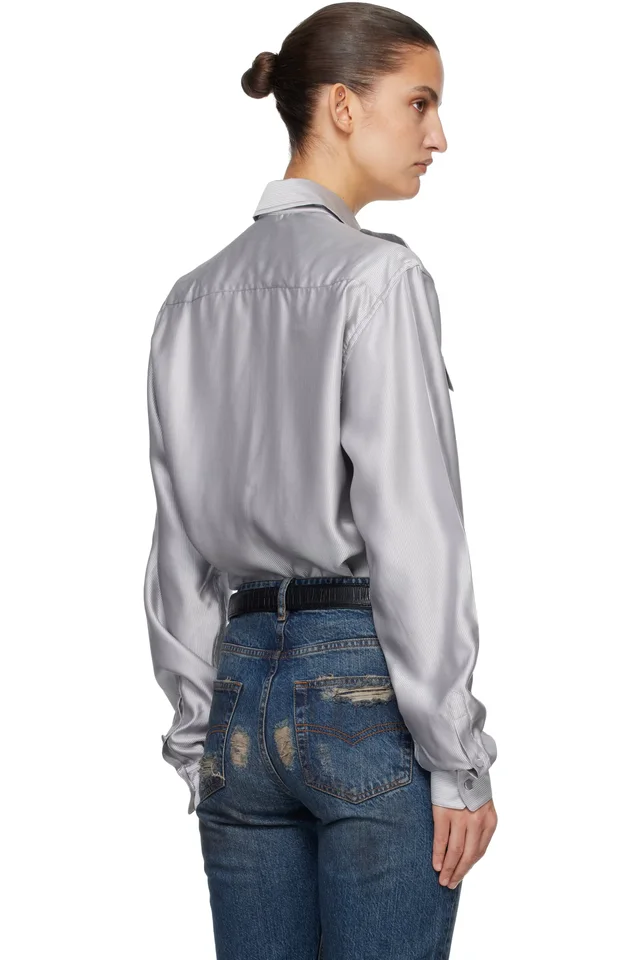 AARON ESH Gray Silk Military Shirt, photo 3 of 5 from SSENSE