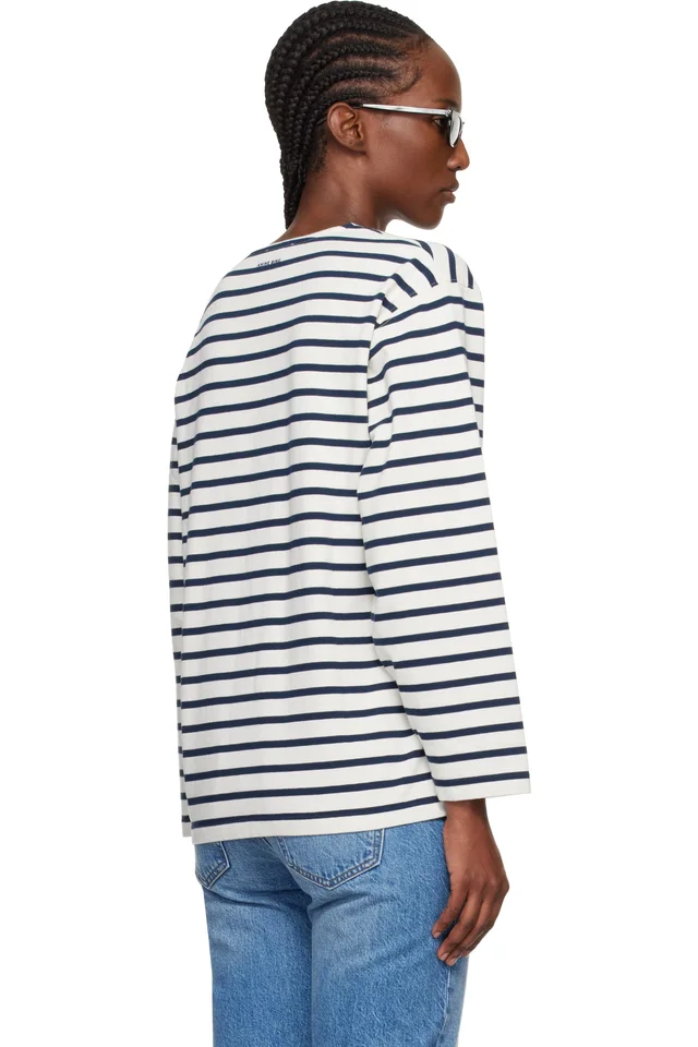 ANINE BING Off-White & Navy Newton T-shirt, photo 3 of 4 from SSENSE