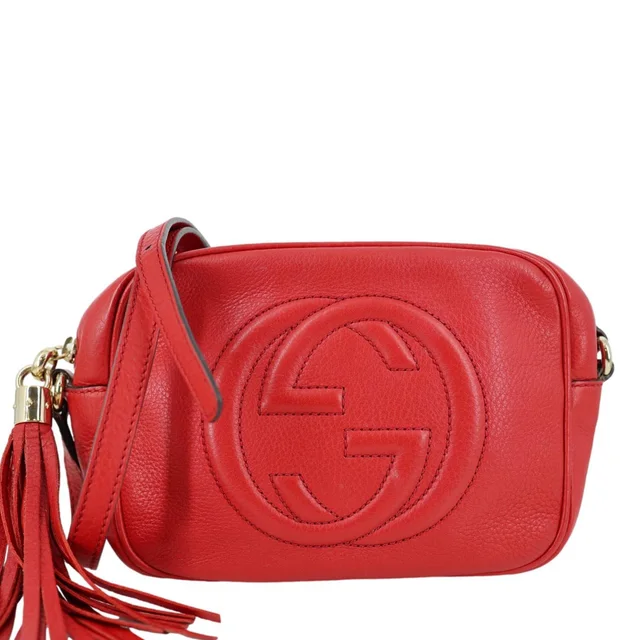 Gucci Soho Disco Camera Leather Crossbody Bag Red 308364 in Red Leather from Dallas Designer Handbags