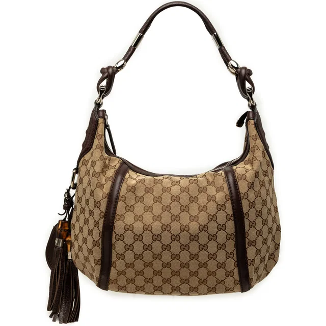 Beige Gucci GG Canvas Techno Horsebit Hobo in Beige Canvas from Designer Revival