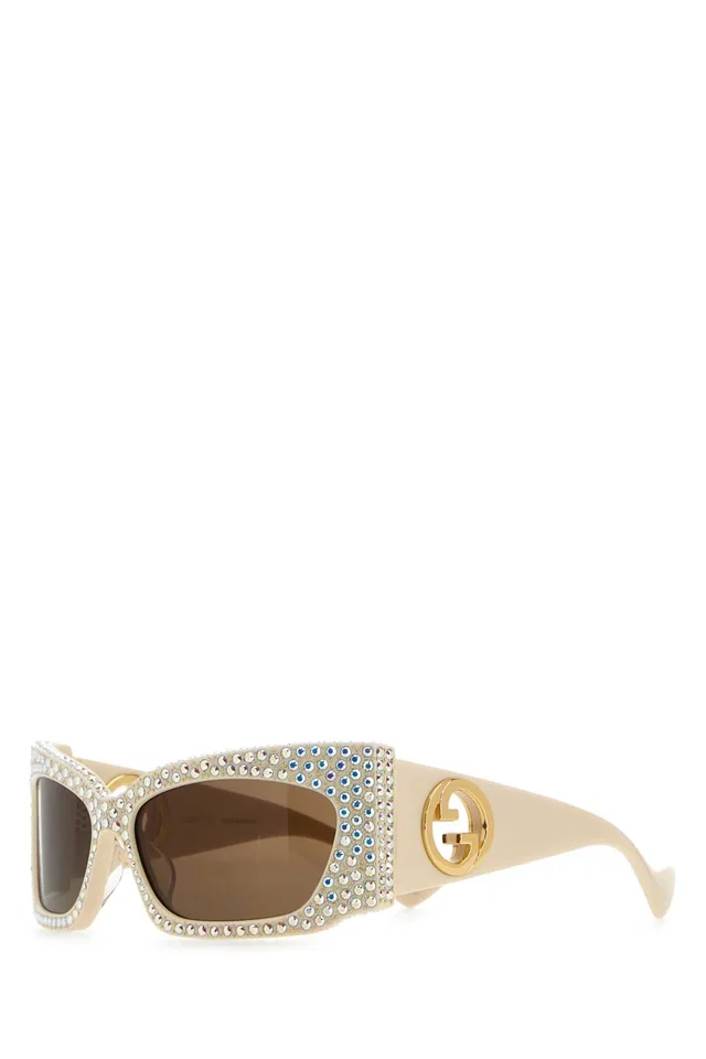 Gucci Crystal-Embellished Acetate Sunglasses — Ivory in White from HEWI
