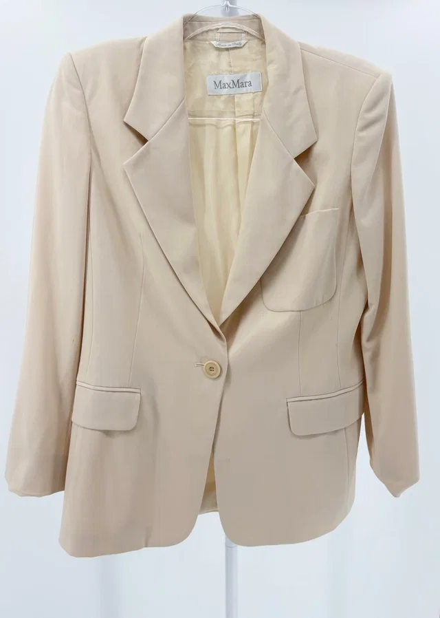 Max Mara Ivory Beige 100% Virgin Wool Single Breasted Blazer Jacket Size 6 in white Wool from Poshmark