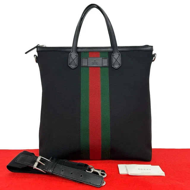 Gucci Sherry Line Canvas Leather 2-Way Shoulder Bag Business Black in Black Canvas from The Reluxe