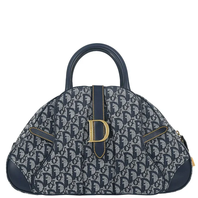 Dior Navy Canvas Trotter Double Saddle Handbag in Navy Canvas from AMORE Vintage Tokyo
