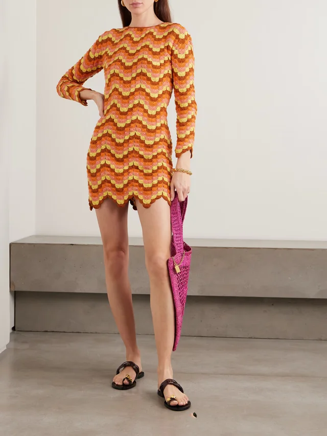 ESCVDO Victoria scalloped crocheted cotton mini dress in Orange, photo 2 of 2 from NET-A-PORTER (Canada)