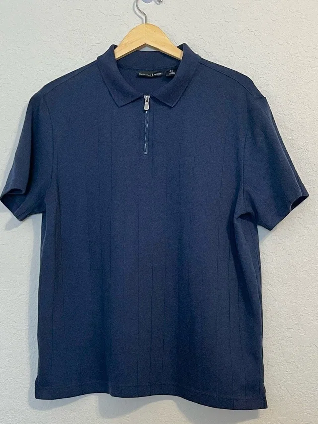 Christian Lacroix Men’s L Navy Textured Quarter Zip Polo Shirt Business Casual in blue from Poshmark
