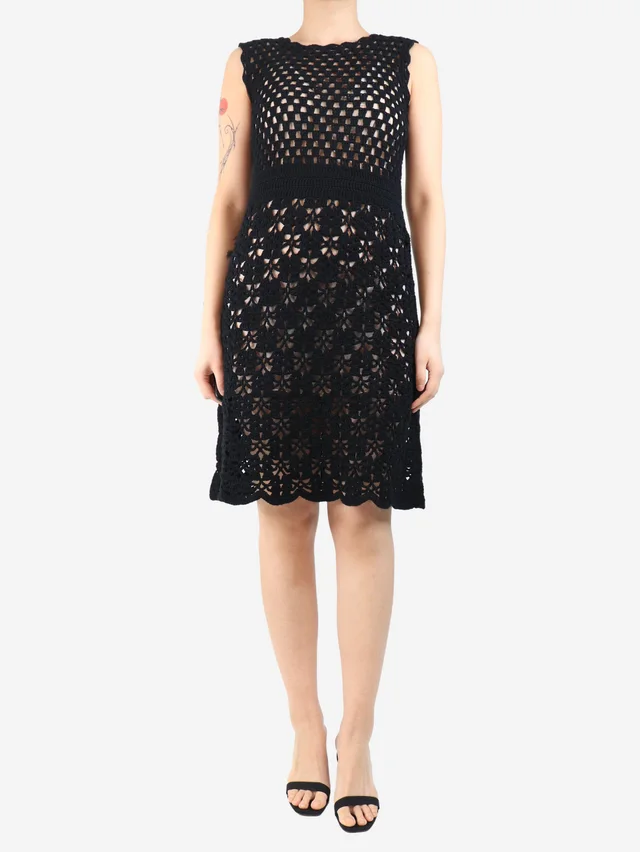 Prada Black crochet midi dress - size UK 10 in Black Wool from Sign of the Times