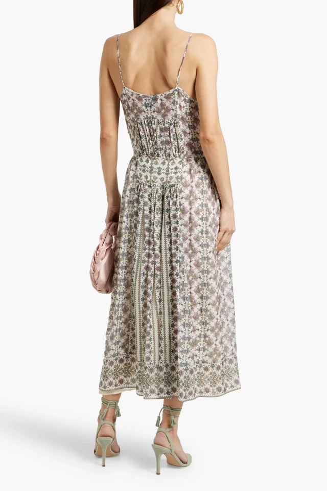 Isabel Marant Macha Ruffled Printed Silk-Jacquard Midi Dress in Ecru, photo 3 of 4 from THE OUTNET