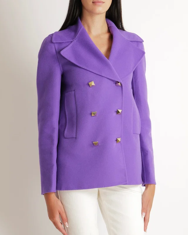 Valentino Garavani Purple Wool Rockstud Jacket with Gold Stud Buttons Size IT 40 (UK 8) in Purple Wool from Sellier