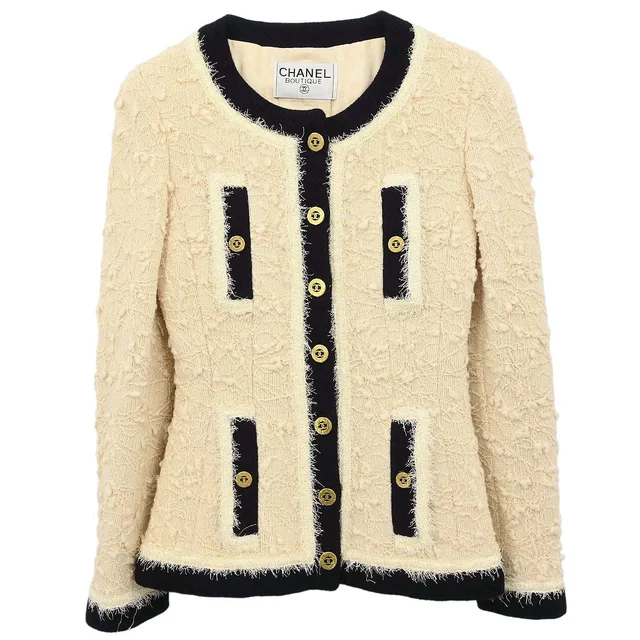 Chanel 1994 Collarless Jacket Ivory #36 in White Nylon from AMORE Vintage Tokyo